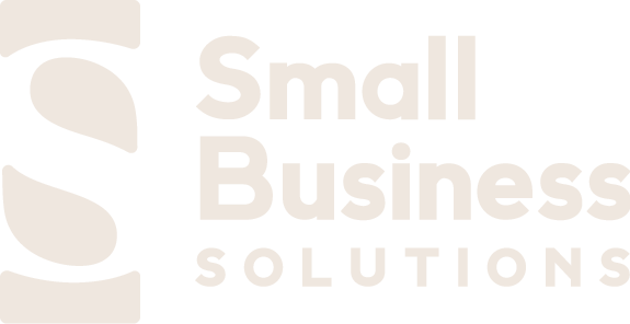 2SBS-Wordmark-Horizontal-Margin Logo with a stylized "S" on the left and the text "Small Business Solutions" to the right in a light beige color on a white background.