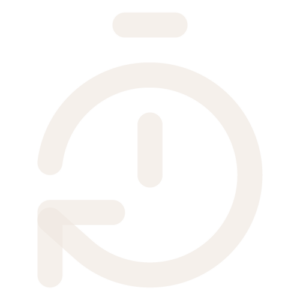 Minimalistic light beige stopwatch icon with a circular shape, a top button, and a left-pointing arrow, on a plain white background.