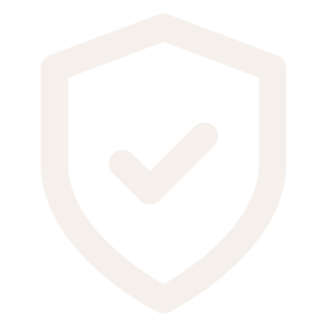 A light gray outline of a shield with a checkmark inside, symbolizing security or verified protection, on a plain white background.