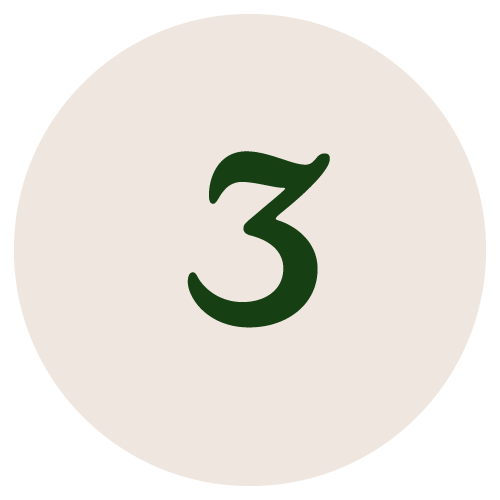 A large, dark green number 3 is centered on a light cream circular background.