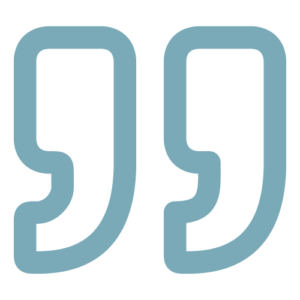 Close-up illustration of two stylized, thick, light blue quotation marks on a white background.