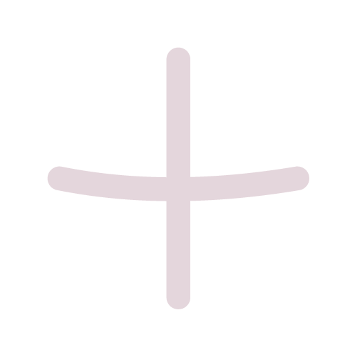 A large, light purple plus sign with slightly curved horizontal and vertical lines on a plain light gray background.
